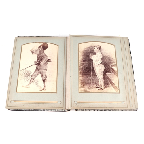 750 - A late Victorian Indian photograph album containing photographic postcards depicting caricatures of ... 