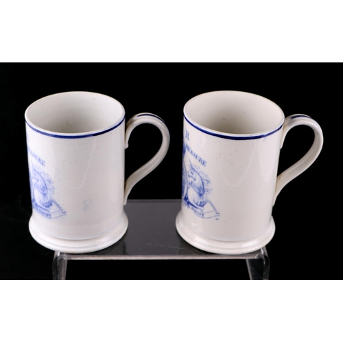 776 - A pair of early Victorian Davenport port tankards with large 'VR' Imperial Measure crest to the fron... 