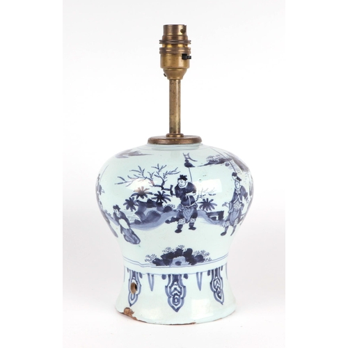 778 - A Delft pottery chinoiserie vase converted to a table lamp, 17cm high.