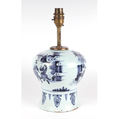 778 - A Delft pottery chinoiserie vase converted to a table lamp, 17cm high.