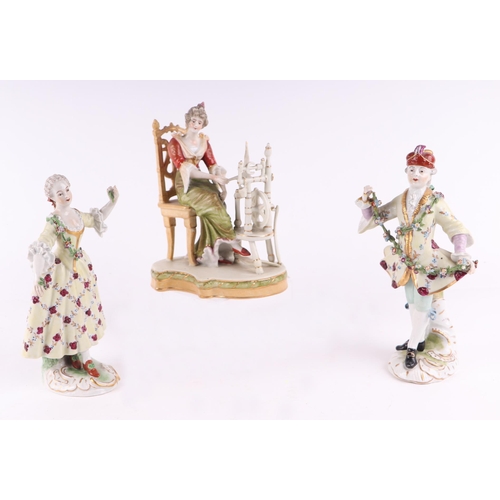 A pair of Chelsea style porcelain figures depicting a gentleman in ...