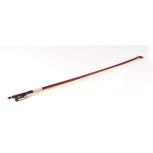 868 - A Remploy two-piece back violin and bow in a modern case, 59cms long.