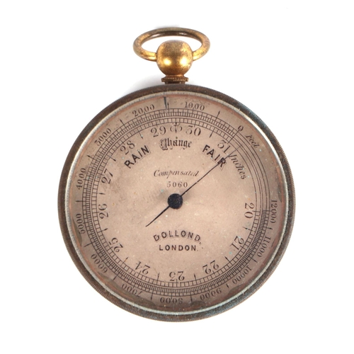 877 - A 19th century Dollond of London gilt brass double sided pocket barometer, with opposing thermometer... 