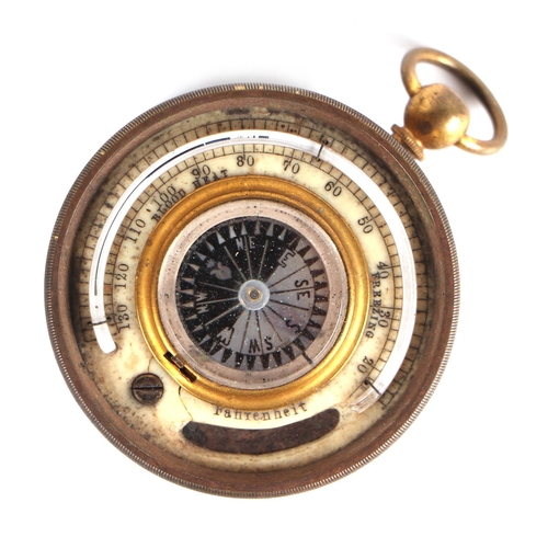 877 - A 19th century Dollond of London gilt brass double sided pocket barometer, with opposing thermometer... 