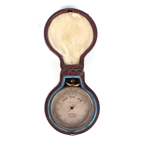 877 - A 19th century Dollond of London gilt brass double sided pocket barometer, with opposing thermometer... 