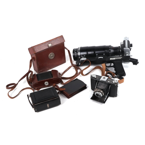 883 - A Zenit-ES photo sniper camera; together with a Contessa Nettel cased folding camera; a Zeiss Ikon c... 