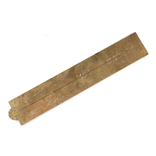 889 - An 18th century French brass sector signed Meurand, 17.5cm long.