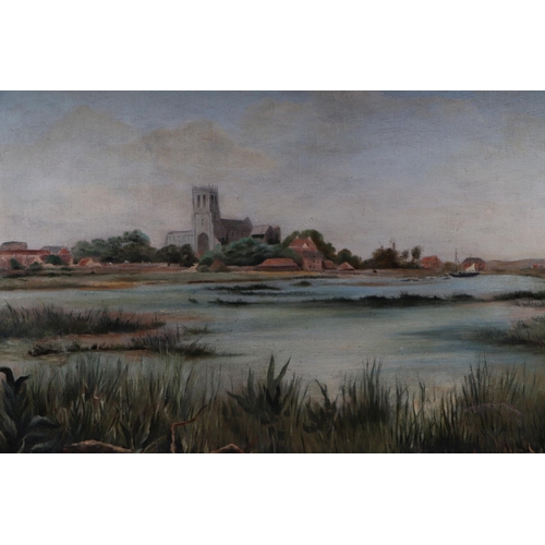 951 - Ernest Parton (American 1845-1933) - View of Blythburgh Church near Southwold, Suffolk - oil on canv... 