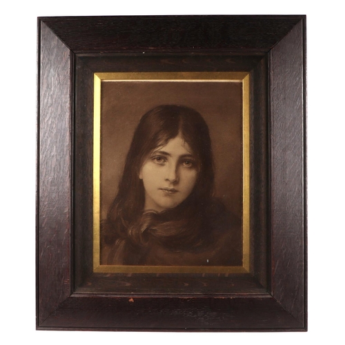 953 - A sepia photographic print depicting a young girl, framed & glazed, 27 by 36cms.