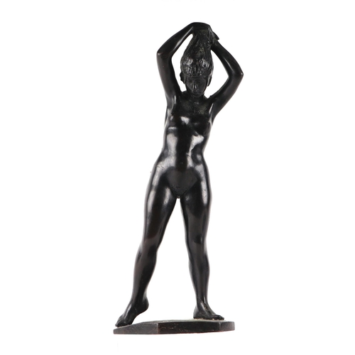 997 - A mid 20th century bronzed study of a standing female nude, 34cms high.