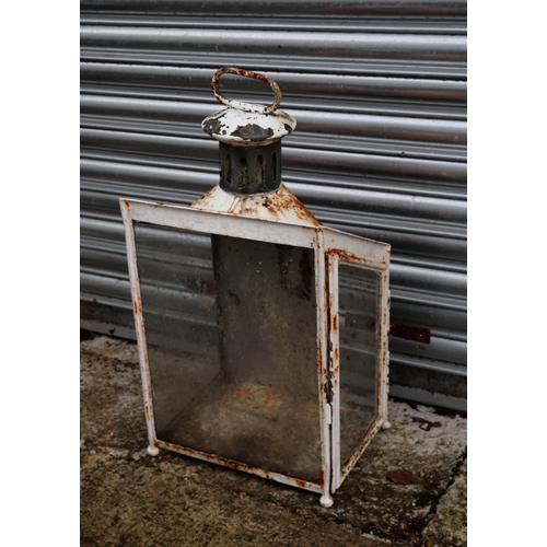 254 - Railway interest.  A railway white painted metal and glazed lantern with chimney and carrying handle... 