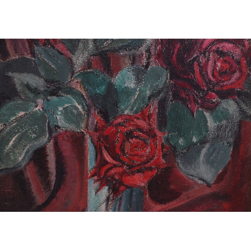 1520 - Kenneth B Malpass, still life roses in a vase, initialled lower right corner, and dated 1968 to vers... 