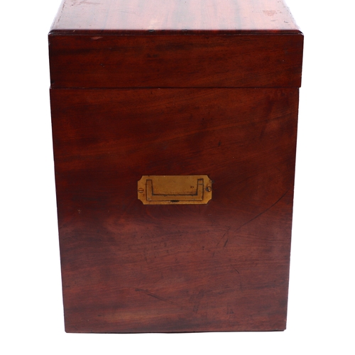 268 - A Georgian figured mahogany silver box with recessed brass carry handles and five internal lift-out ... 