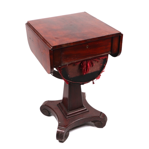 2020 - An early 19th century Regency period mahogany drop-flap work table with silk covered drawer, on a ta... 