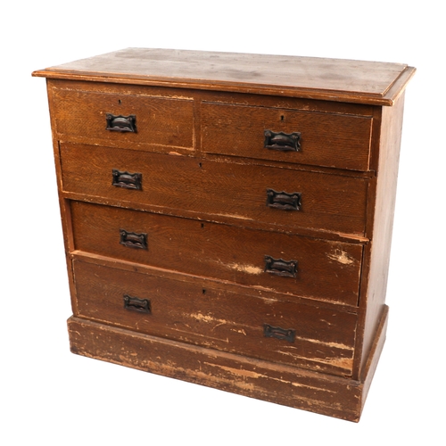 2023 - An Edwardian pine chest of two short and three graduated long drawers with scumble painted finish, 1... 