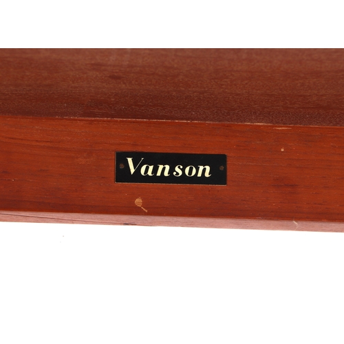 2027 - A Vanson mid 20th century modern teak low table on tapering square legs, 69cms square.