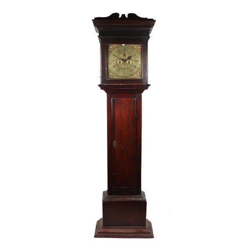 1078 - A longcase clock with 30cms square brass dial, the chapter ring with Roman and Arabic numerals, with... 