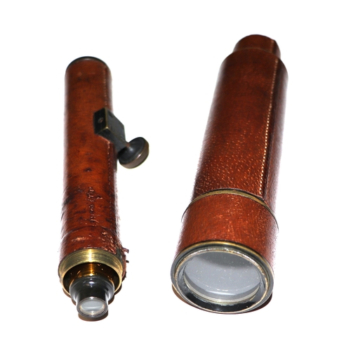 882 - F Davidson & Co, Davon patent leather wrapped telescope, with additional variable magnifying eye pie... 