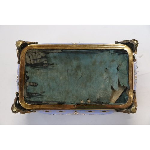 1575 - A 19th century French enamel and ormolu mounted trinket box with blue ground and jewelling, the top ... 