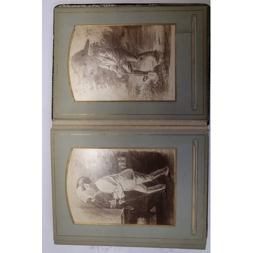 750 - A late Victorian Indian photograph album containing photographic postcards depicting caricatures of ... 