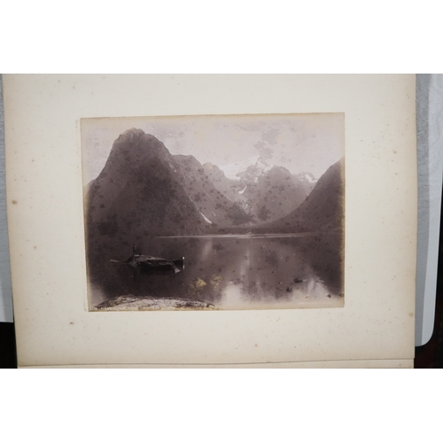 748 - A late Victorian albumen album containing images of New Zealand, sixty eight 20 by 15cms images, the... 