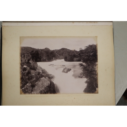 748 - A late Victorian albumen album containing images of New Zealand, sixty eight 20 by 15cms images, the... 