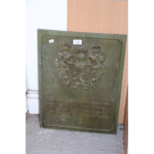 1456 - A German military bronze plaque with armorial and script, 40 by 52cms.