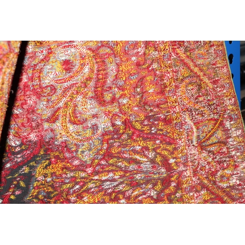 1999A - Three Kashmir Paisley throws, the largest approx 314 by 147cms; together with a linen throw; a flora... 