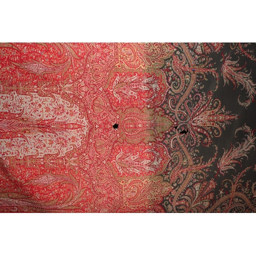 1999A - Three Kashmir Paisley throws, the largest approx 314 by 147cms; together with a linen throw; a flora... 