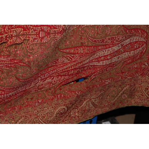 1999A - Three Kashmir Paisley throws, the largest approx 314 by 147cms; together with a linen throw; a flora... 