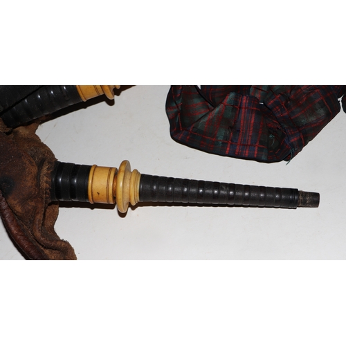 866 - A set of late 19th / early 20th century ivory and turned hardwood Scottish Highland bagpipes, with l... 