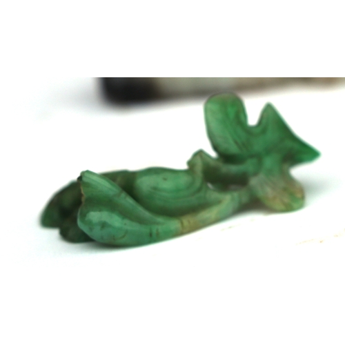 1984 - Two Chinese hardstone Cong beads, the largest 4cms high; together with a Chinese jade carving (a/f);... 