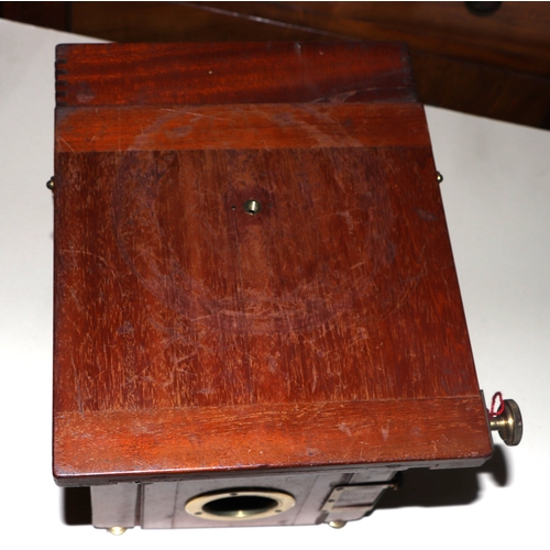 1491 - A late Victorian / Edwardian mahogany bellows plate camera by A Birnie, Dundee, with tripod stand, i... 