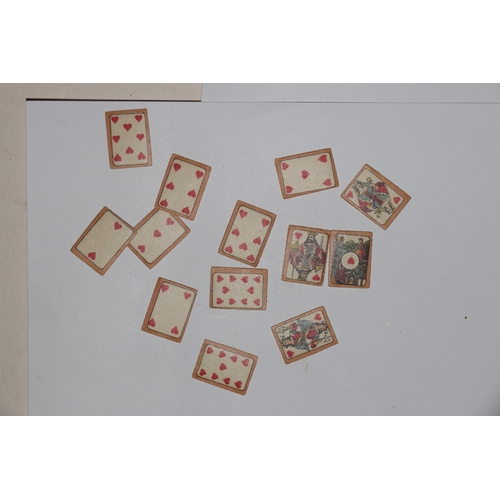 249 - Two set of antique miniature playing cards; together with a Bryce's miniature English dictionary in ... 