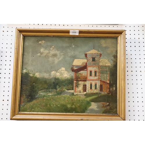 1532 - Late 19th century continental school - Garden Scene with a Villa - oil on canvas, 40 by 33cms, frame... 