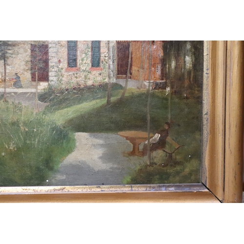 1532 - Late 19th century continental school - Garden Scene with a Villa - oil on canvas, 40 by 33cms, frame... 