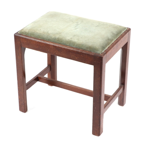 1010 - A 19th century mahogany stool with drop-in upholstered seat and square tapering legs, 46cms wide.