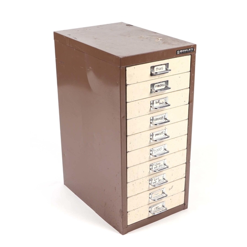 1015 - A ten-drawer metal Bisley filing cabinet. 28cms wide.