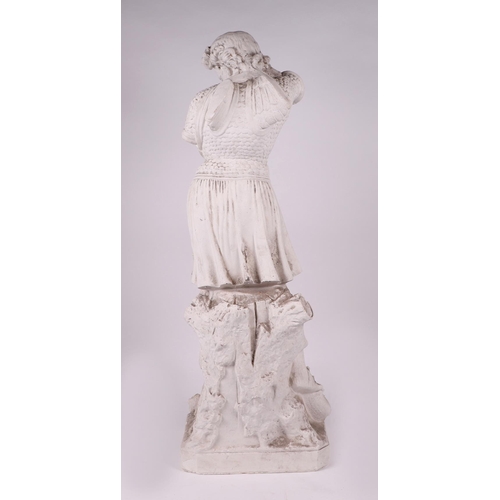 1032 - After the antique:  A large cast plaster statue depicting a figure draped in a robe, on a plinth bas... 