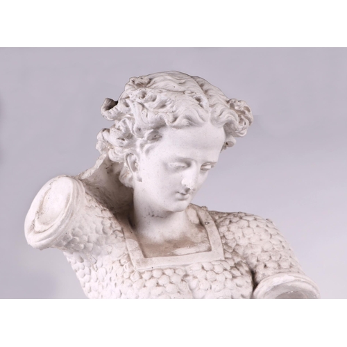 1032 - After the antique:  A large cast plaster statue depicting a figure draped in a robe, on a plinth bas... 