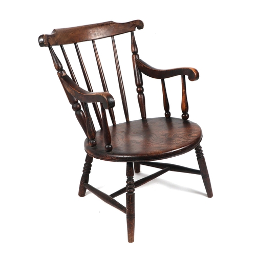 1072 - A Thames Valley style beech and elm stick back armchair.