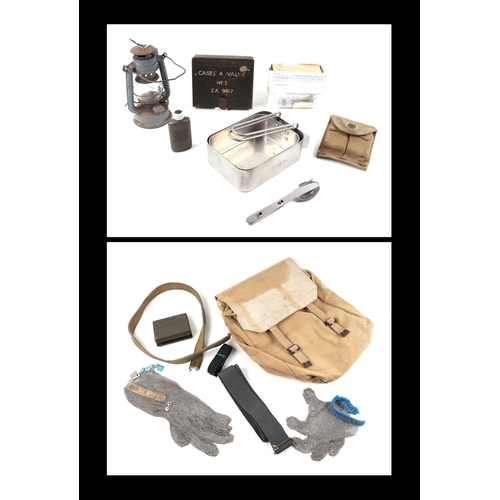 135 - A quantity of assorted militaria to include a RAF belt, military four-valve case no. 3 Z.A.9817, mes... 