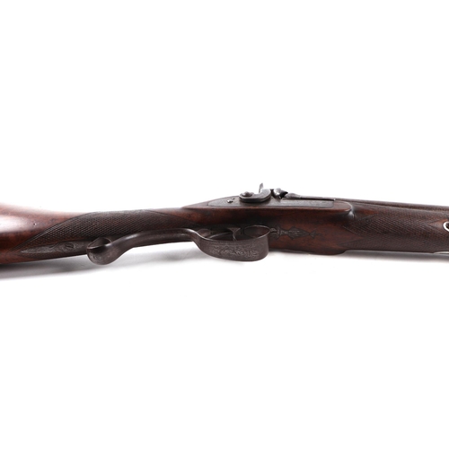 152 - A 19th century black powder percussion cap double barrelled shotgun, marked Stocker to the side plat... 