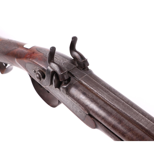 152 - A 19th century black powder percussion cap double barrelled shotgun, marked Stocker to the side plat... 