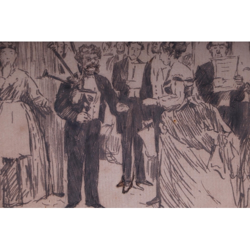 188 - Charles Keene (1823-1891) - A Bagpiper at a Ball - pen & ink, 'C. K.' stamped lower right,  framed a... 