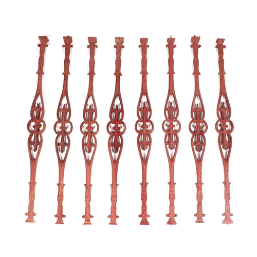 2 - Fifty eight Victorian garden cast iron balustrades in the Gothic taste 94cm high (58).