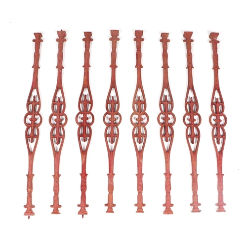 2 - Fifty eight Victorian garden cast iron balustrades in the Gothic taste 94cm high (58).