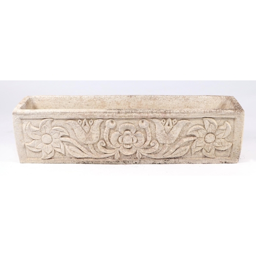 22 - A well weathered reconstituted stone trough, 102cms wide.