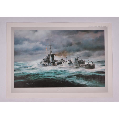 220 - After Robert Taylor - five artist proof prints -  HM Bismarck, HMS Belfast, HMS Ark Royal, HMS Kelly... 