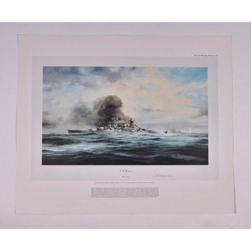 220 - After Robert Taylor - five artist proof prints -  HM Bismarck, HMS Belfast, HMS Ark Royal, HMS Kelly... 